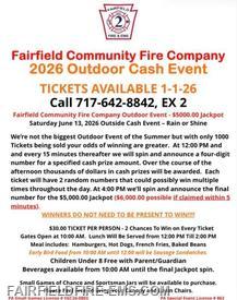 Tickets On Sale Tomorrow at the Fire Dept. during the Little League Parade and Opening Ceremonies.  