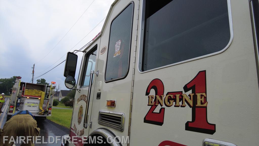 Engine 2-1 on scene for a residential fire call tonight near Gettysburg