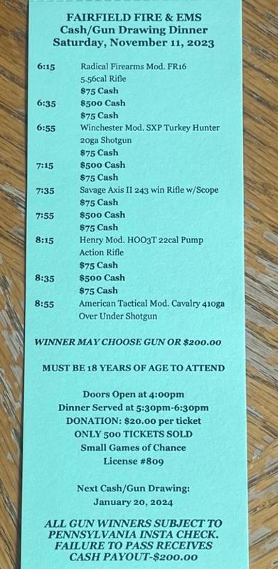 Cash & Gun Draw Dinner - November 11th
Tickets available online or from any member.