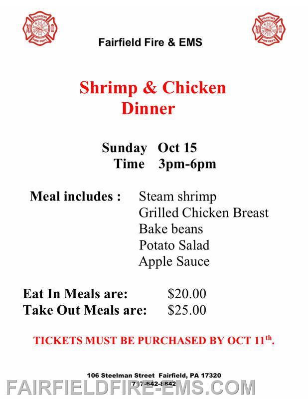 Steamed Shrimp and Grilled Chicken Dinner October 15th - GET YOUR TICKETS NOW!!