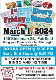 1st Friday Bingo - March 1st.  Come Out and Enjoy the Night!!  Guaranteed $500.00 Jackpot for final game!